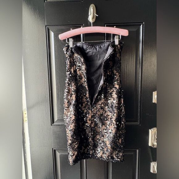 VTG Jessica McClintock Strapless Black Nude Sequin Cocktail Prom Dress Size 4 - Picture 9 of 15
